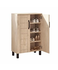 Yigii 5-Tier Shoe Storage Cabinet Freestanding Wooden Entryway 2 Doors Removable Shelves Ventilation Hole for Hallway Closet Living Room