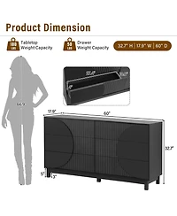 Rainsken Modern 6-Drawer Fluted Wooden Dresser – Geometric Round Accent Chest of Drawers, Spacious Storage Cabinet for Bedroom and Living Room