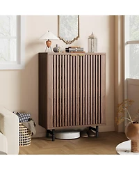 homfan Louvered Shoe Cabinet with Doors, Walnut, 6 Tier Entryway Storage for 24 Pairs