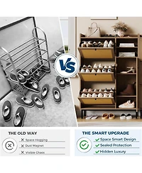 homfan Rattan Shoe Cabinet with 3 Flip Drawers and Metal Legs, 20.08 x 9.25 x 51.38 in