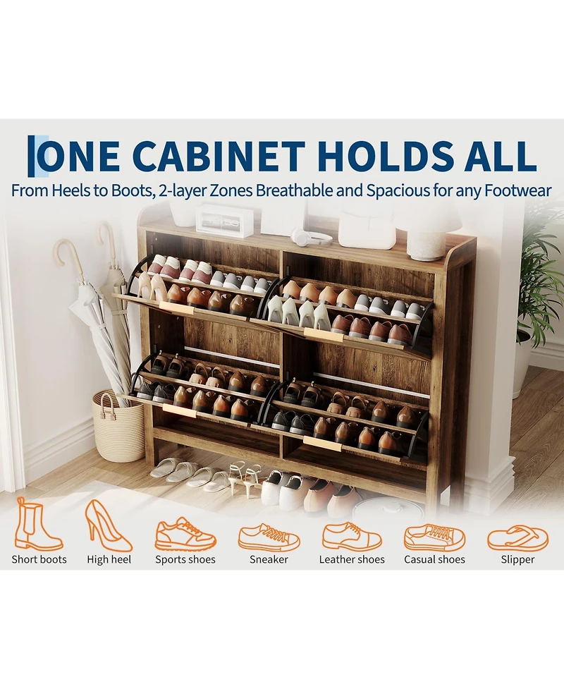 homfan Rattan Shoe Cabinet with 4 Flip Drawers, 47 Wide Slim Entryway Storage, 9.45 Depth