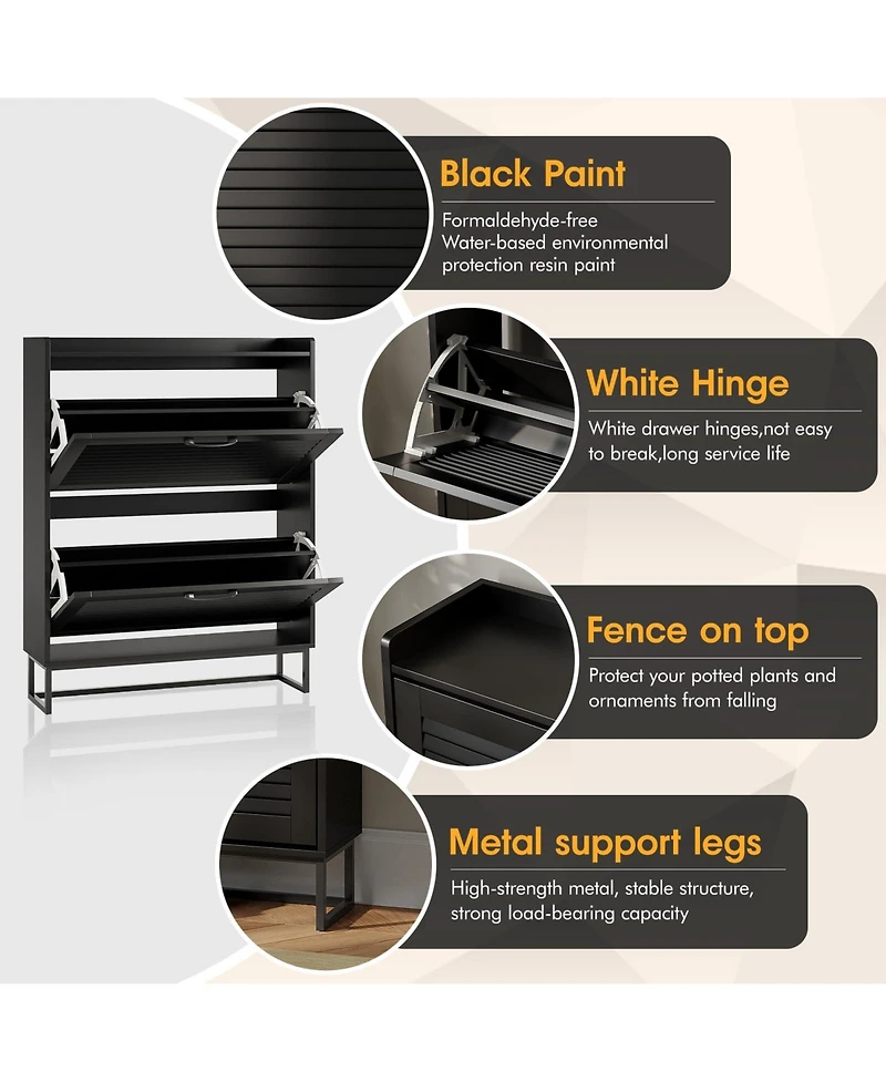 Yigii Shoe Storage Cabinet 2 Flip Louvered Doors Freestanding Organizer Metal Entryway Narrow Rack Large Capacity