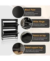 Yigii Shoe Storage Cabinet 2 Flip Louvered Doors Freestanding Organizer Metal Entryway Narrow Rack Large Capacity