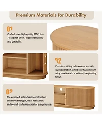 Rainsken Fluted Tv Stand for TVs up to 75", Farmhouse Media Console Entertainment Center with Sliding Wood Slatted Doors and Drawer for Living Room