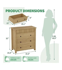 gaomon Fluted 3 Drawer Dresser Nightstand Wooden Chest