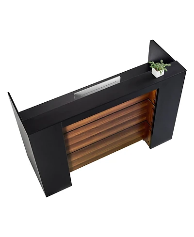 Sugift Reception Desk, 62 Inch Front Counter Table with Led Light for Office Use