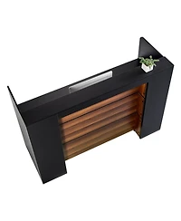 Sugift Reception Desk, 62 Inch Front Counter Table with Led Light for Office Use