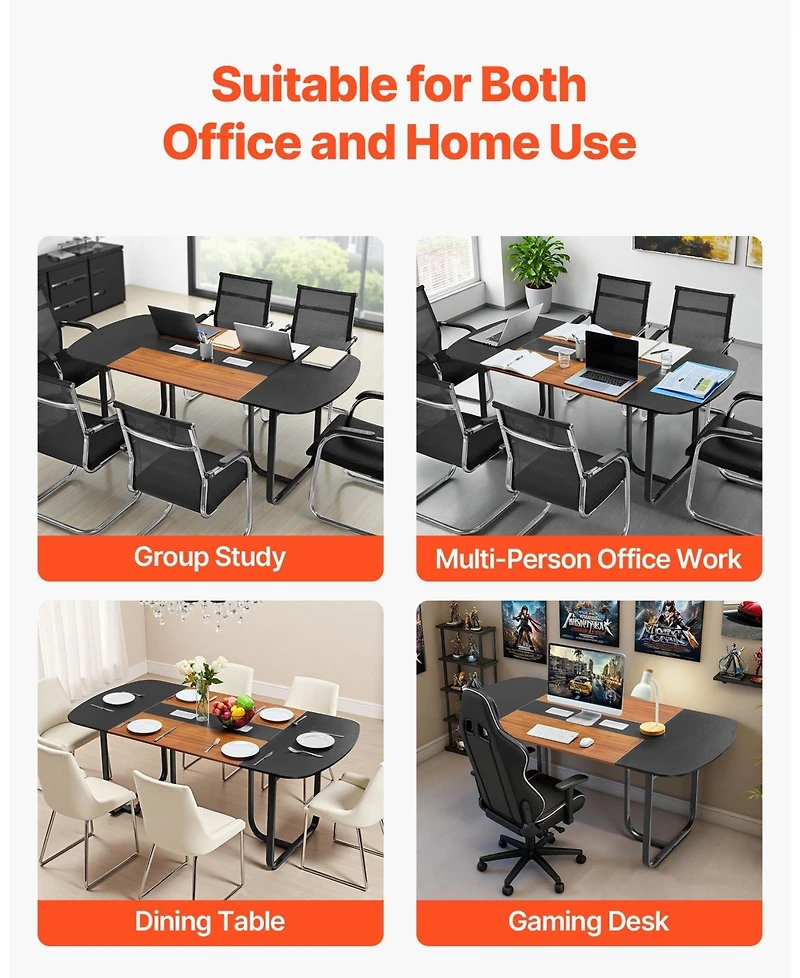 Sugift Conference Table, 6 ft Oval, Office Meeting Table for 6-8 People with Metal Legs