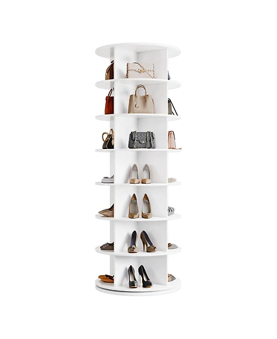 homfan 7 Tier Rotating Shoe Rack, White, 360degree(s) Shoe Storage Tower for 28 to 32 Pairs