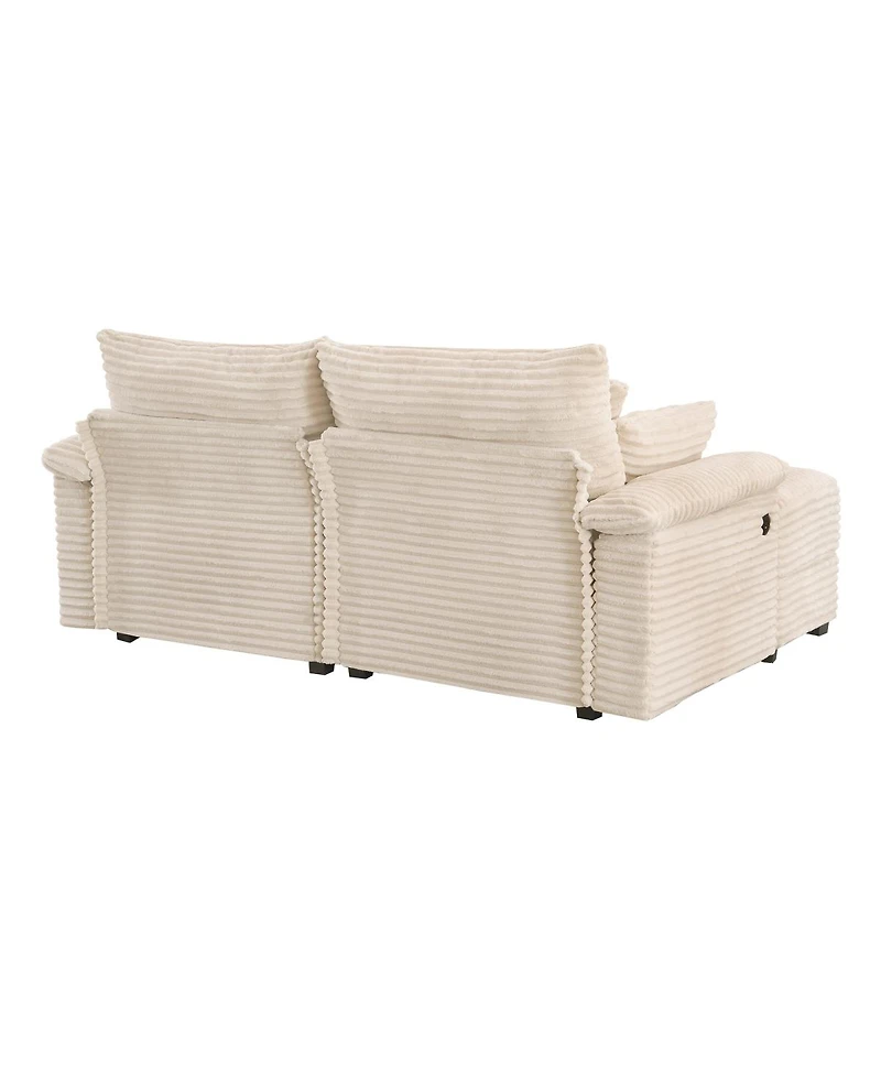 Streamdale Furniture Double Chaise Lounge Set with Reversible Ottoman - Soft Corduroy Fabric