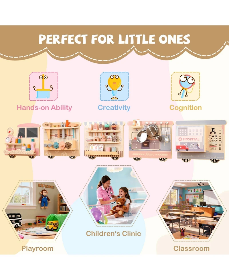 Mecale Wooden Sensory Wall Panel with Vanity & Toolbox, Fun Interactive Play for Kids