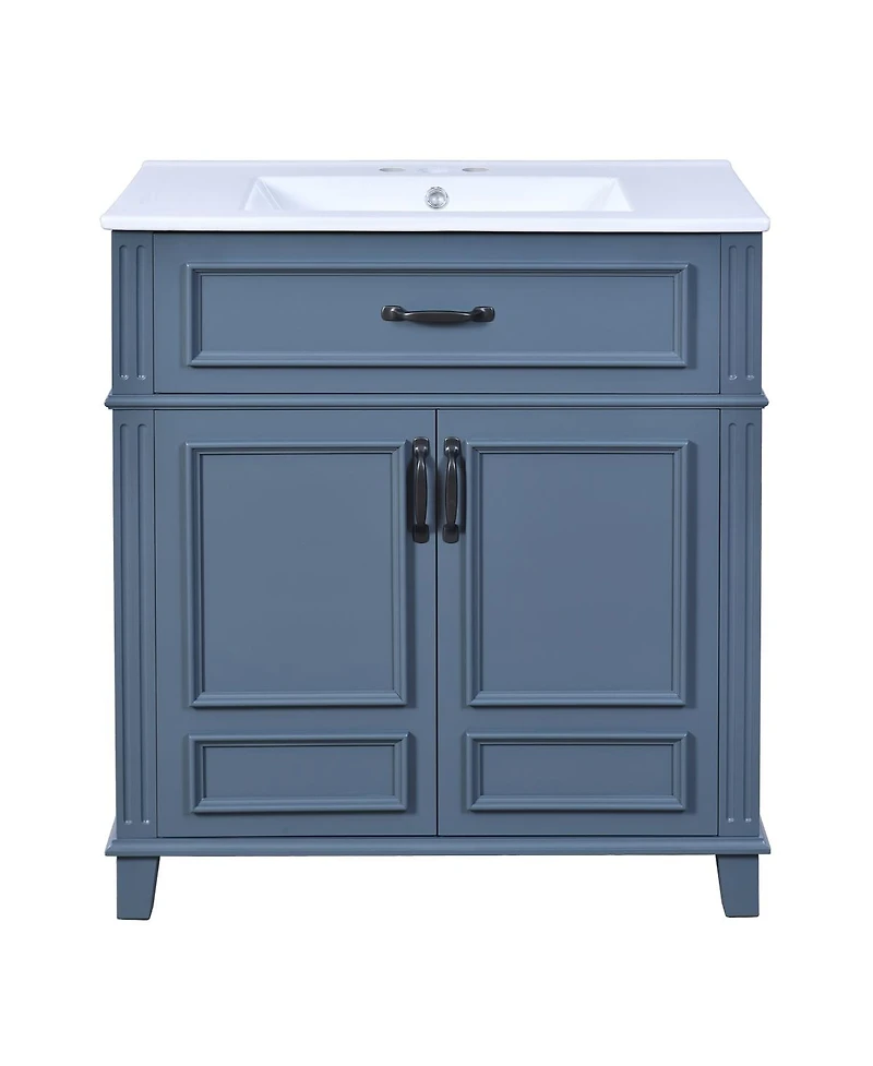 Sillysis 30" Bathroom Vanity with Ceramic Sink, Solid Wood Frame & Soft Close Drawers for Modern Home