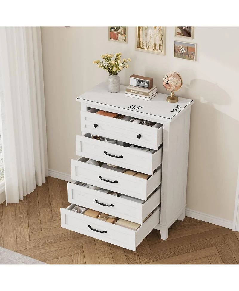gaomon 5 Dresser for Bedroom, Tall Vertical Drawer Dresser with Large Storage, Freestanding Wooden Closet Chest for Bedroom, Living Room