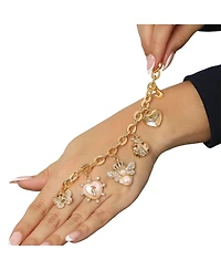 Juicy Couture Pearl & Icon Charm Bracelet, Gold Tone Link with Faux Pearls