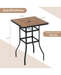 Gymax 27.5 Inches Patio Bar Table 1.5'' Umbrella Hole Metal Frame for Garden Outdoor