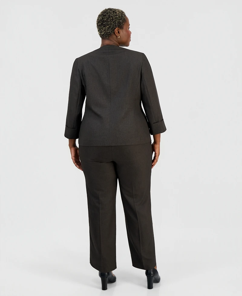 Le Suit Plus Collarless One-Button Jacket & Fly-Front Wide-Leg Pants