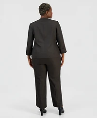 Le Suit Plus Collarless One-Button Jacket & Fly-Front Wide-Leg Pants