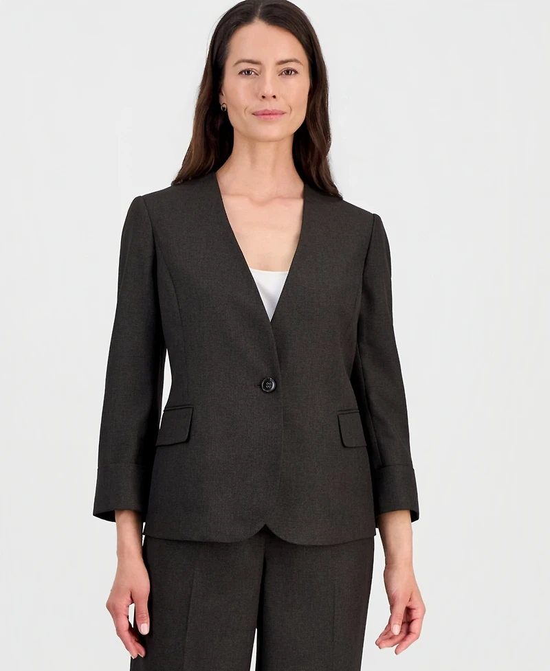 Le Suit Women's Collarless One-Button Jacket & Fly-Front Wide-Leg Pants