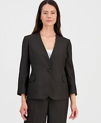 Le Suit Women's Collarless One-Button Jacket & Fly-Front Wide-Leg Pants