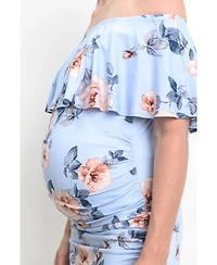 Hello Miz Women's Maternity Off-the-Shoulder Floral Ruffle Bodycon Dress
