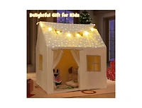 Hongge Kids Play Tent Large Playhouse with Glow in the Dark Stars and Mat-Beige