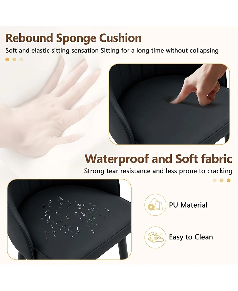 Rainsken Pu Leather Bar Stools Set of 2, Modern Counter Height Chairs with Ergonomic Backrest and Metal Footrest for Kitchen Island