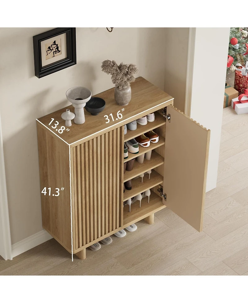 homfan 5 Tier Shoe Cabinet with Fluted Door, 13.7 x 31.6 41.5