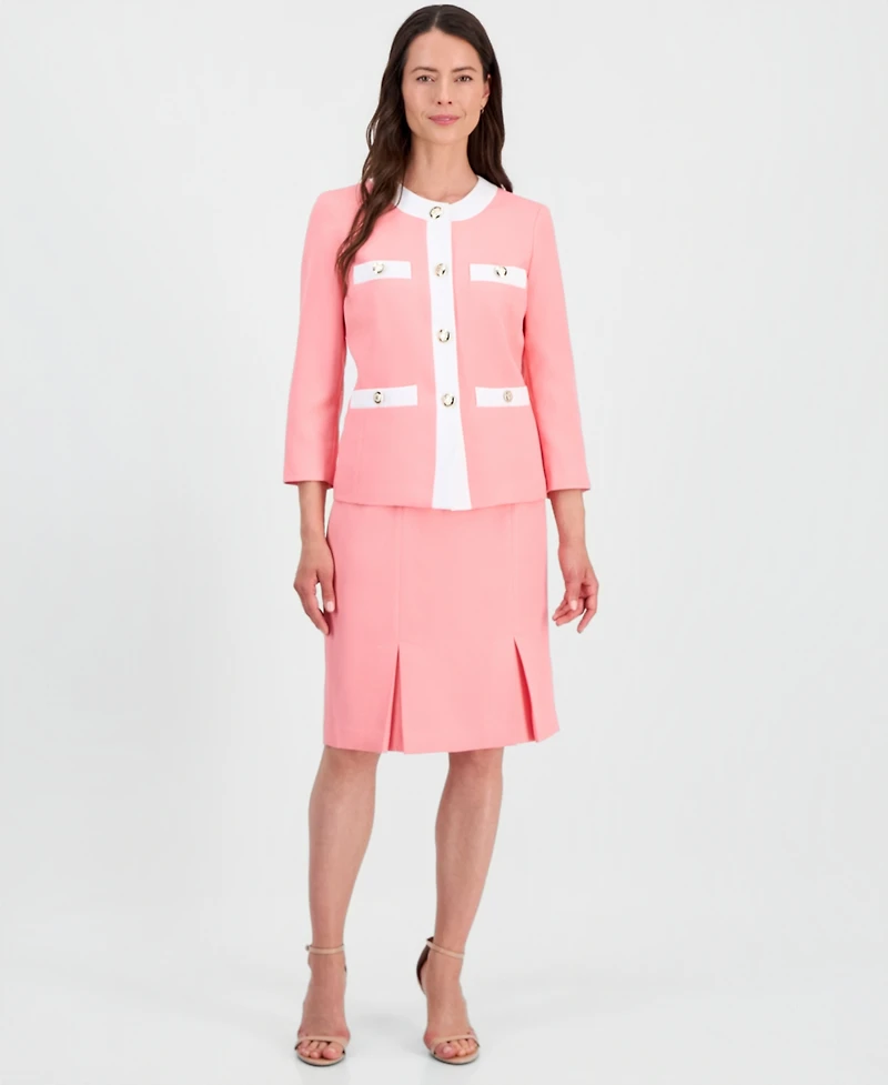 Le Suit Women's Jewel-Neck Framed Jacket & Box-Pleat Pencil Skirt