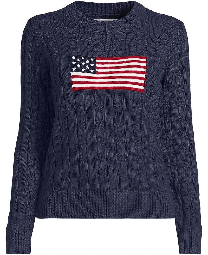 Lands' End Women's American Flag Drifter Cable Sweater