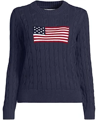 Lands' End Women's American Flag Drifter Cable Sweater