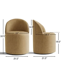 Maison Boucle Linen Upholstered Rolling Dining Chair with Casters Swivel 1 Piece