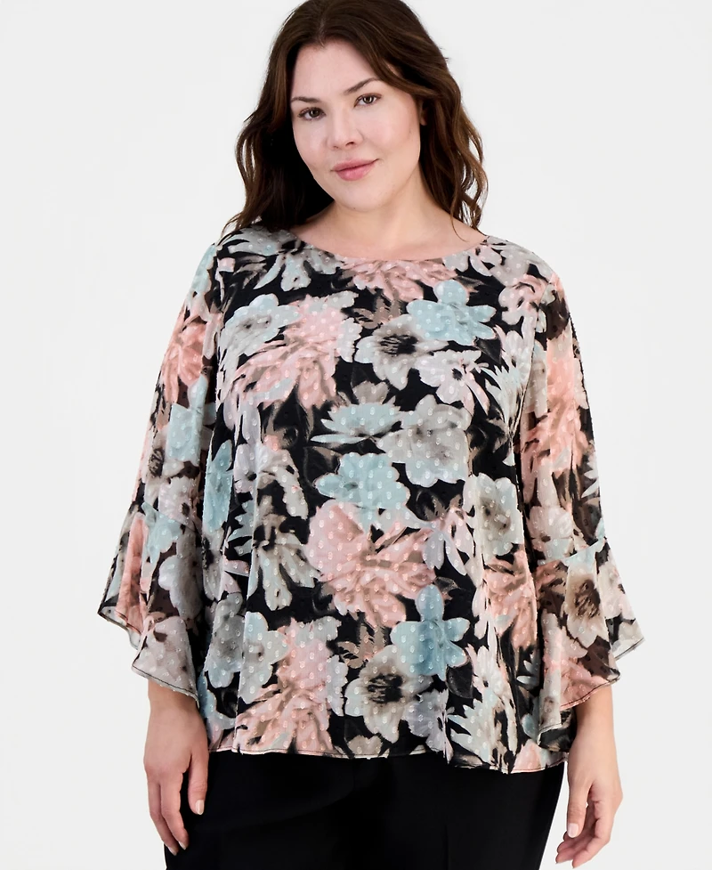 Kasper Plus Printed Clip Dot Blouse
