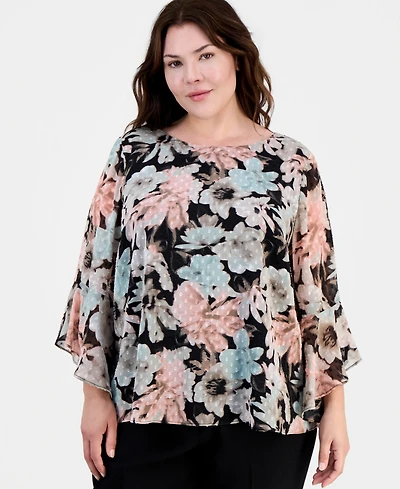 Kasper Plus Printed Clip Dot Blouse