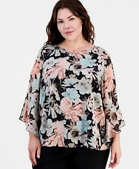 Kasper Plus Printed Clip Dot Blouse