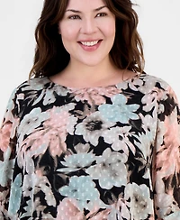 Kasper Plus Printed Clip Dot Blouse