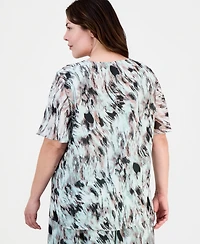 Kasper Plus Printed Ruffled Flutter-Sleeve Blouse