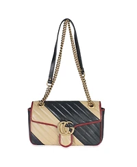 Pre-Owned Gucci Black Beige Matelasse Calfskin Torchon Small Marmont Shoulder Bag