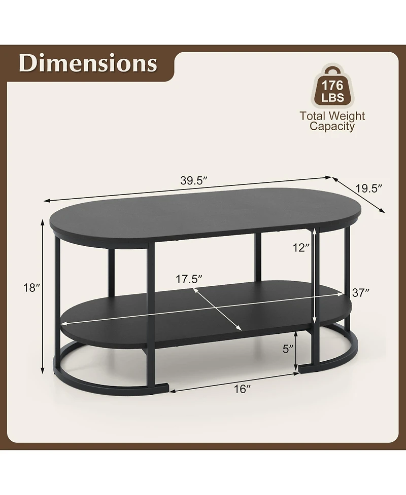 Slickblue Wooden Oval Coffee Table 2 Tier with Open Storage Shelf