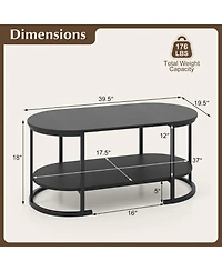 Slickblue Wooden Oval Coffee Table 2 Tier with Open Storage Shelf