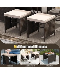 Gymax Set Of 9 Patio Dining Set with Tempered Glass Table and Ottoman Removable Cushions