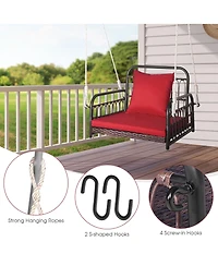 Gymax Single Person Hanging Swing Outdoor Hanging Seat w/ Back Cushion and Seat Cushion