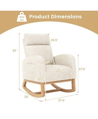 Gouun Upholstered Chenille Rocker Armchair with Rubber Wood Frame