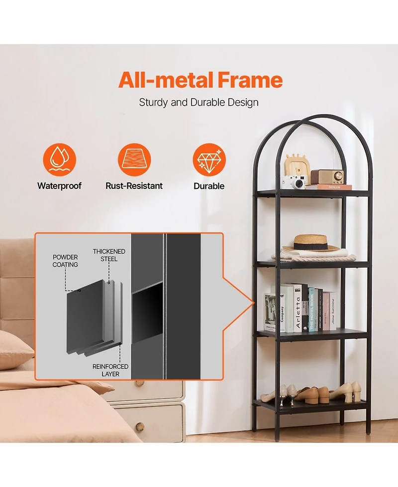 Sugift Metal Bookshelf, 4-Tier Arched Industrial Storage Unit for Living Room and Office