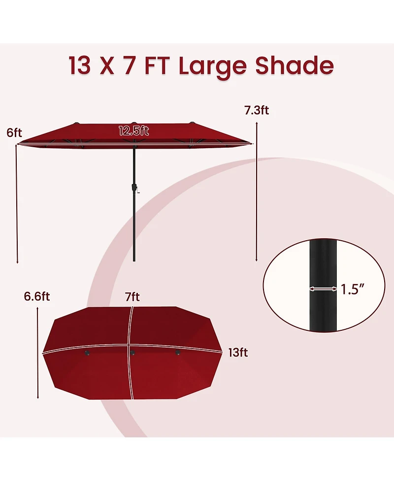 Sugift 13 ft Double Sided Patio Market Umbrella with Crank Handle