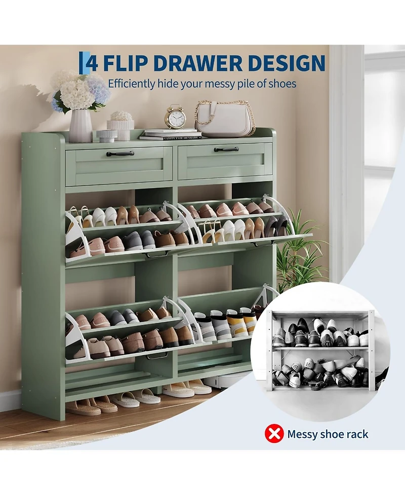 Homfan Shoe Cabinet with 4 Flip Drawers & 2 Top Drawers, Wooden Organizer Adjustable Shelf, Freestanding Storage Cabinets