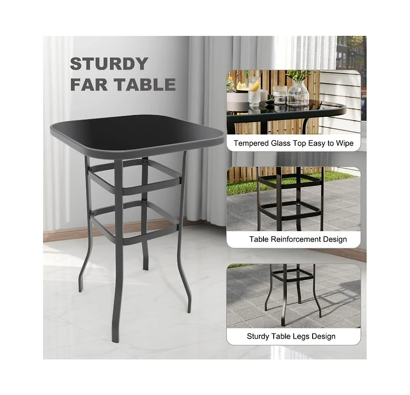 gaomon Patio Bar Height Table, Metal Frame Patio Bar Table Tempered Glass, Height High Top Outdoor Table for Backyard, Poolside and Garden