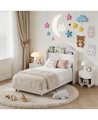 Homfan Upholstered Bed Frame with Led Lights, Velvet Platform Wing Back Storage Headboard