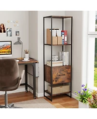 Slickblue Narrow 5-Tier Bookcase with Open Shelves and Storage Drawer