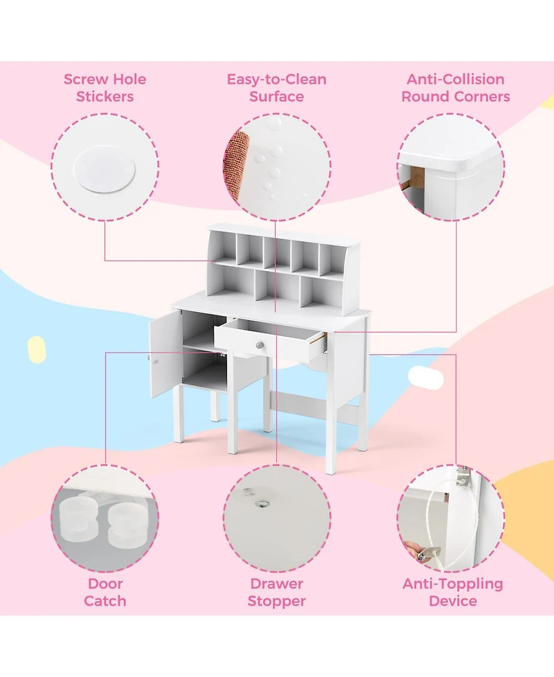 Sugift Kids Study Desk and Chair Set with Chair Hutch and Storage Cabinet for 3+ Years