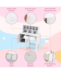 Sugift Kids Study Desk and Chair Set with Chair Hutch and Storage Cabinet for 3+ Years